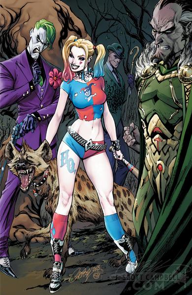 The Bride's Side, Cover E: Joker and Harley Quinn, Riddler, Ra's al Ghul and a hyena